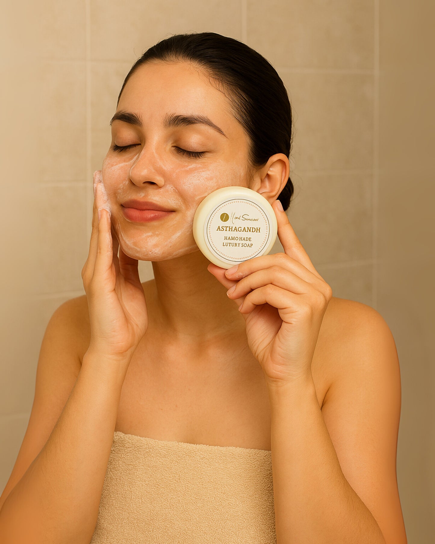 Herbsense Asthagandh Handmade Luxury Soap with Pure Saffron, Sandalwood, Manjistha, Licorice, Premium Gifting Soap, 100g