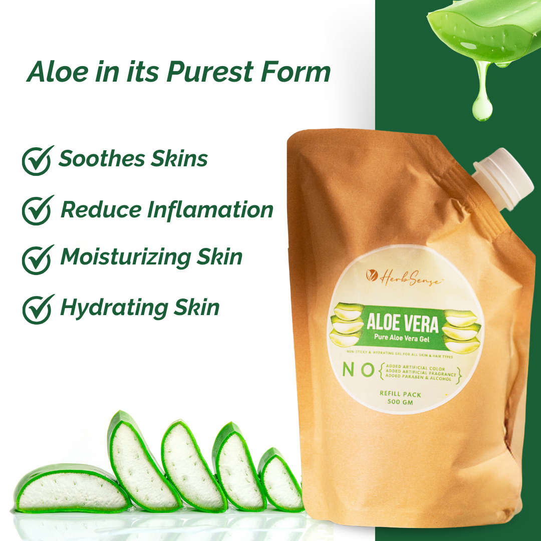 Pure Aloe Vera Gel Refill Pack 500gm | Eco-friendly , Chemical Free Gel For Hair and Skin