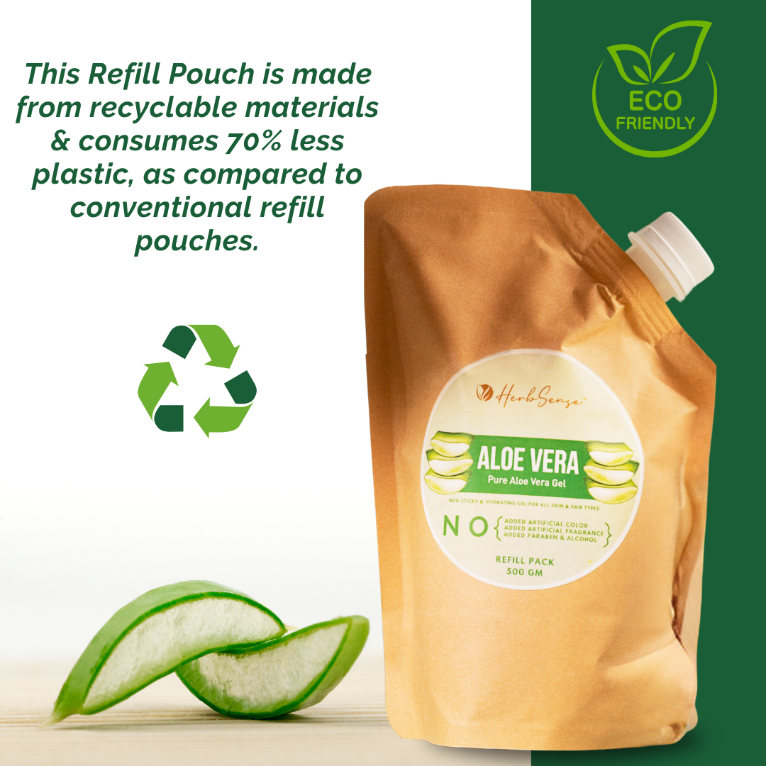 Pure Aloe Vera Gel Refill Pack 500gm | Eco-friendly , Chemical Free Gel For Hair and Skin
