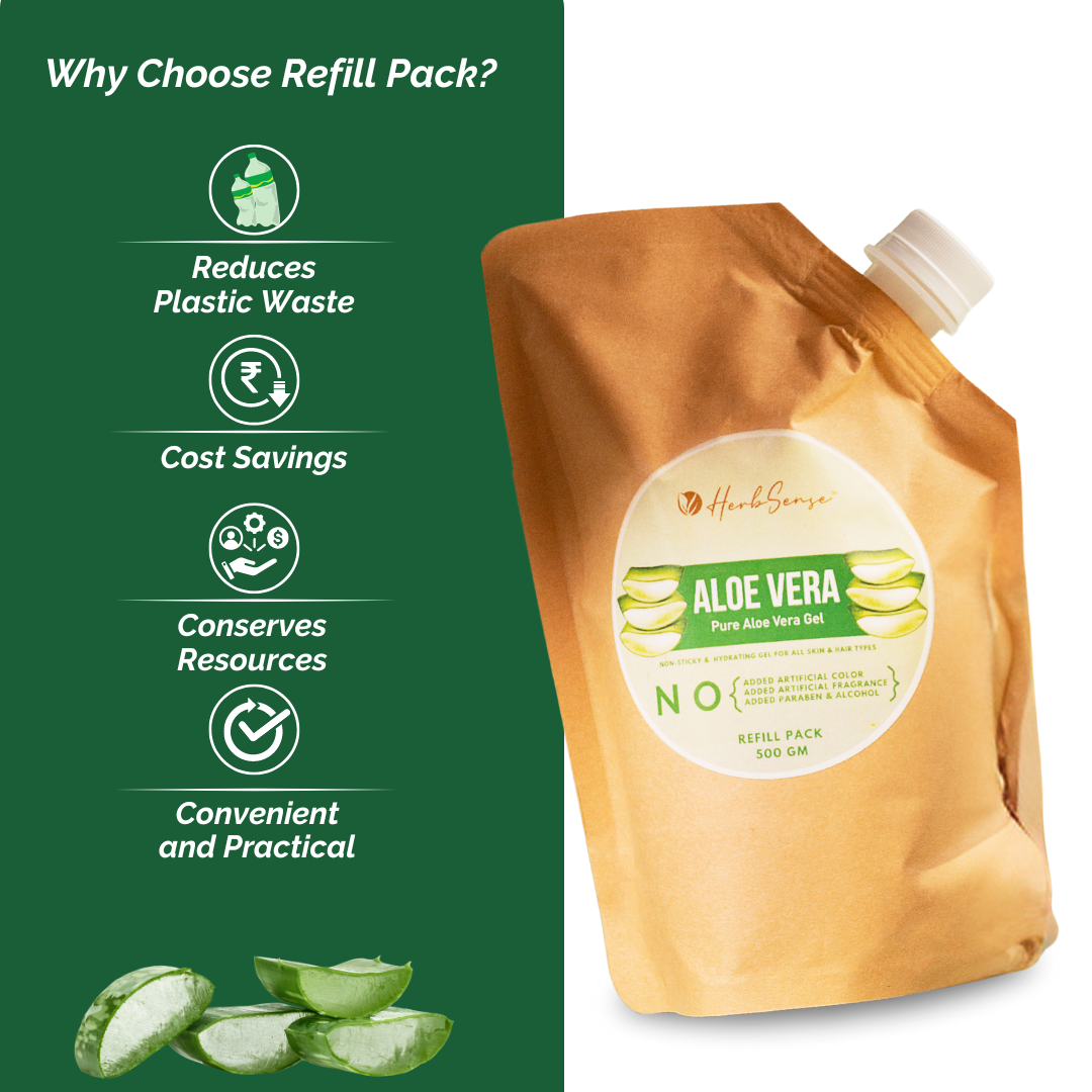 Pure Aloe Vera Gel Refill Pack 500gm | Eco-friendly , Chemical Free Gel For Hair and Skin