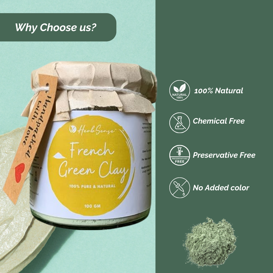 French Green Clay-100gm- For Glowing & Healthy Skin, Deep Cleansing ,Nourishing & Detoxifying Clay Mask,