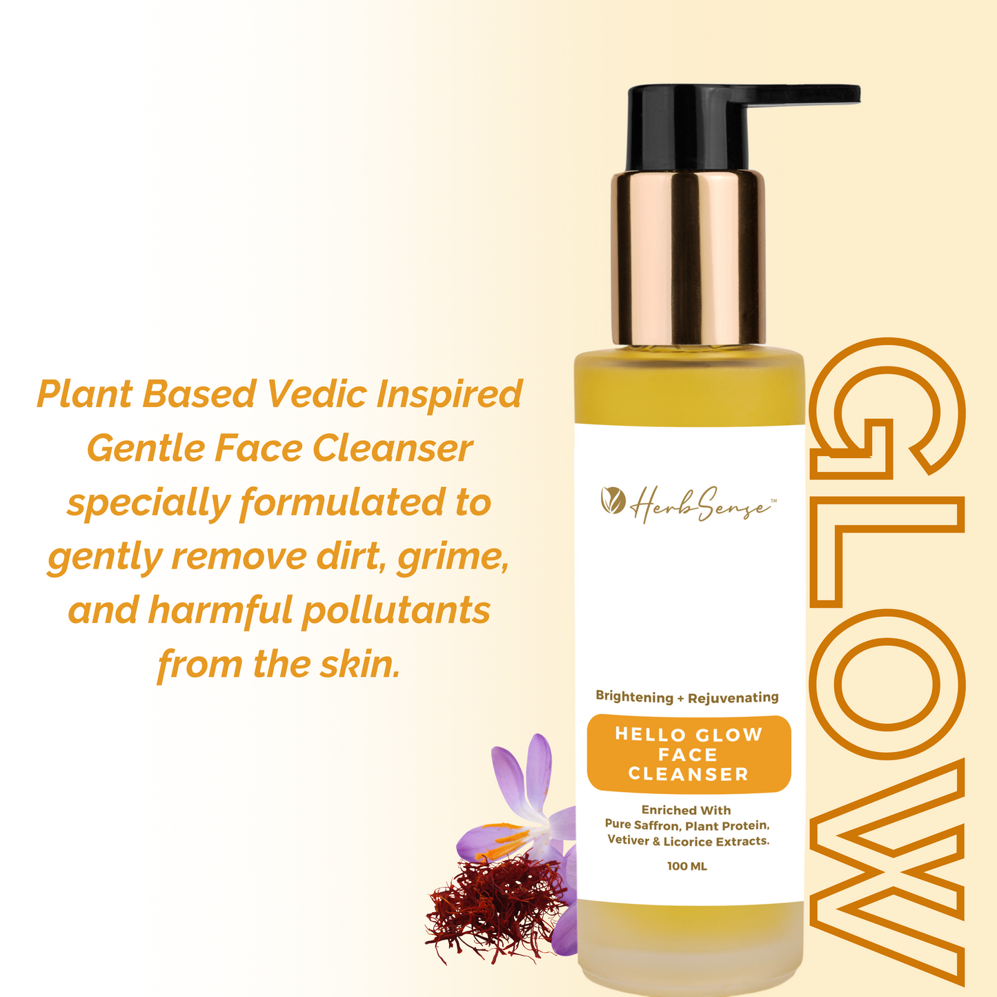 Hello Glow Plant Based Face Cleanser For Glowing & Nourished Skin | Enriched With Pure Saffron, Aloe Vera & Licorice Extract | 100ml
