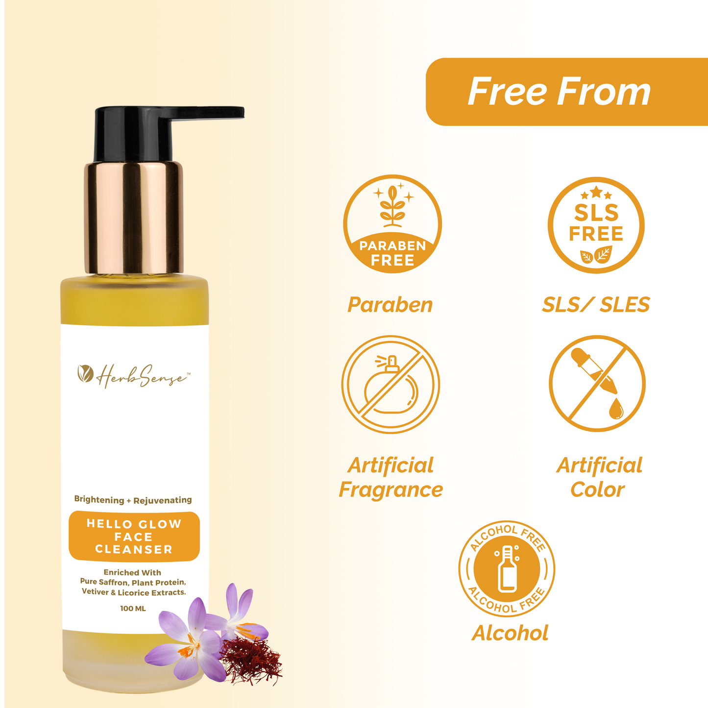 Hello Glow Plant Based Face Cleanser For Glowing & Nourished Skin | Enriched With Pure Saffron, Aloe Vera & Licorice Extract | 100ml