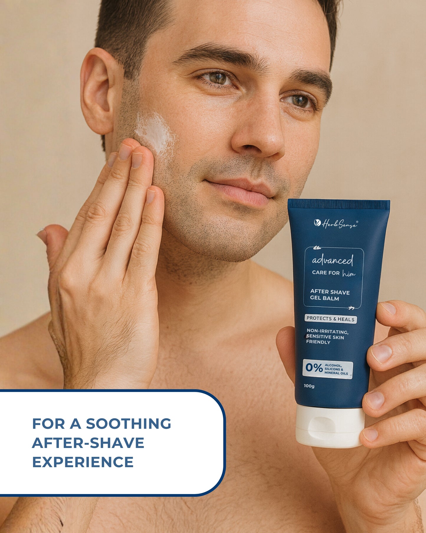 HerbSense After Shave Gel Balm, After Shaving Lotion, Non-Irritating, Sensitive Skin Friendly, Alcohol-Free, 100g