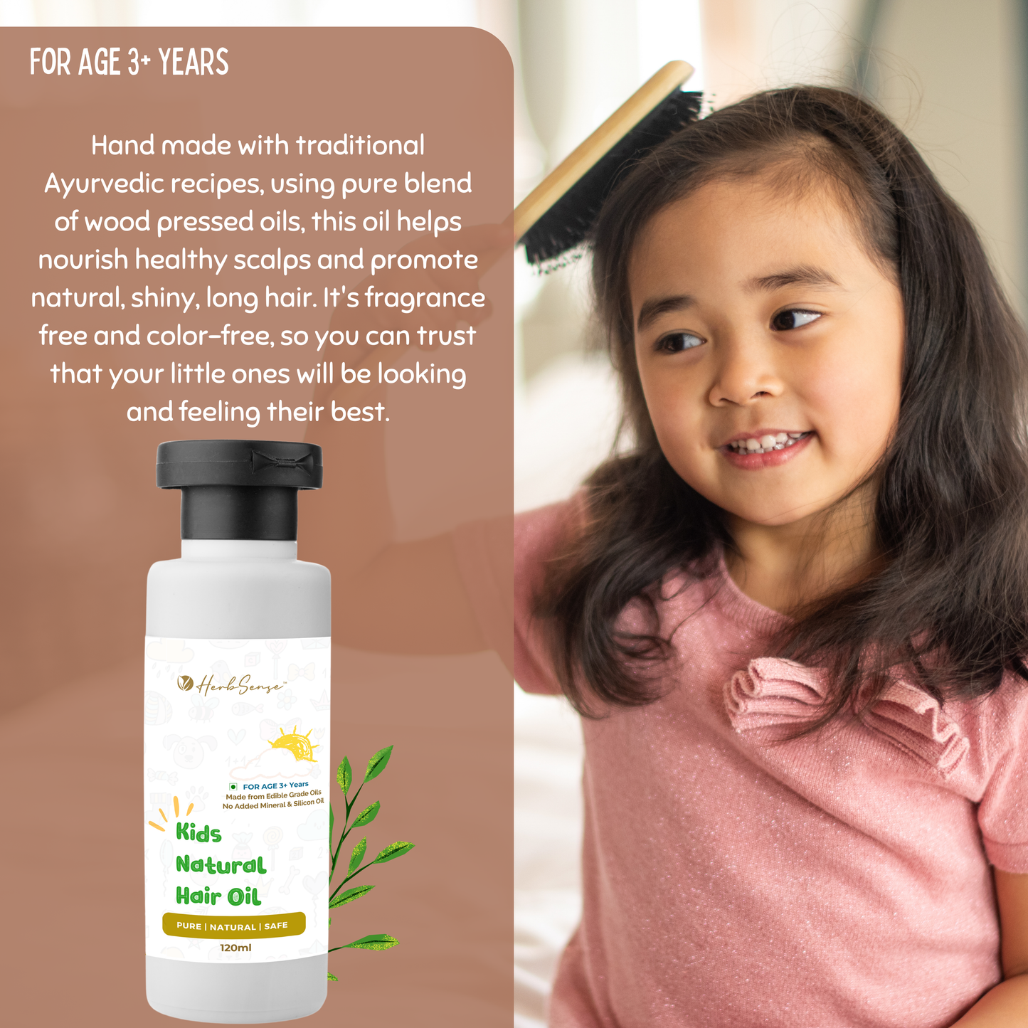 Kids Hair Oil - Pure Blend of Wood Pressed Oils & Herbs | For Age 3+ Years | 120ml