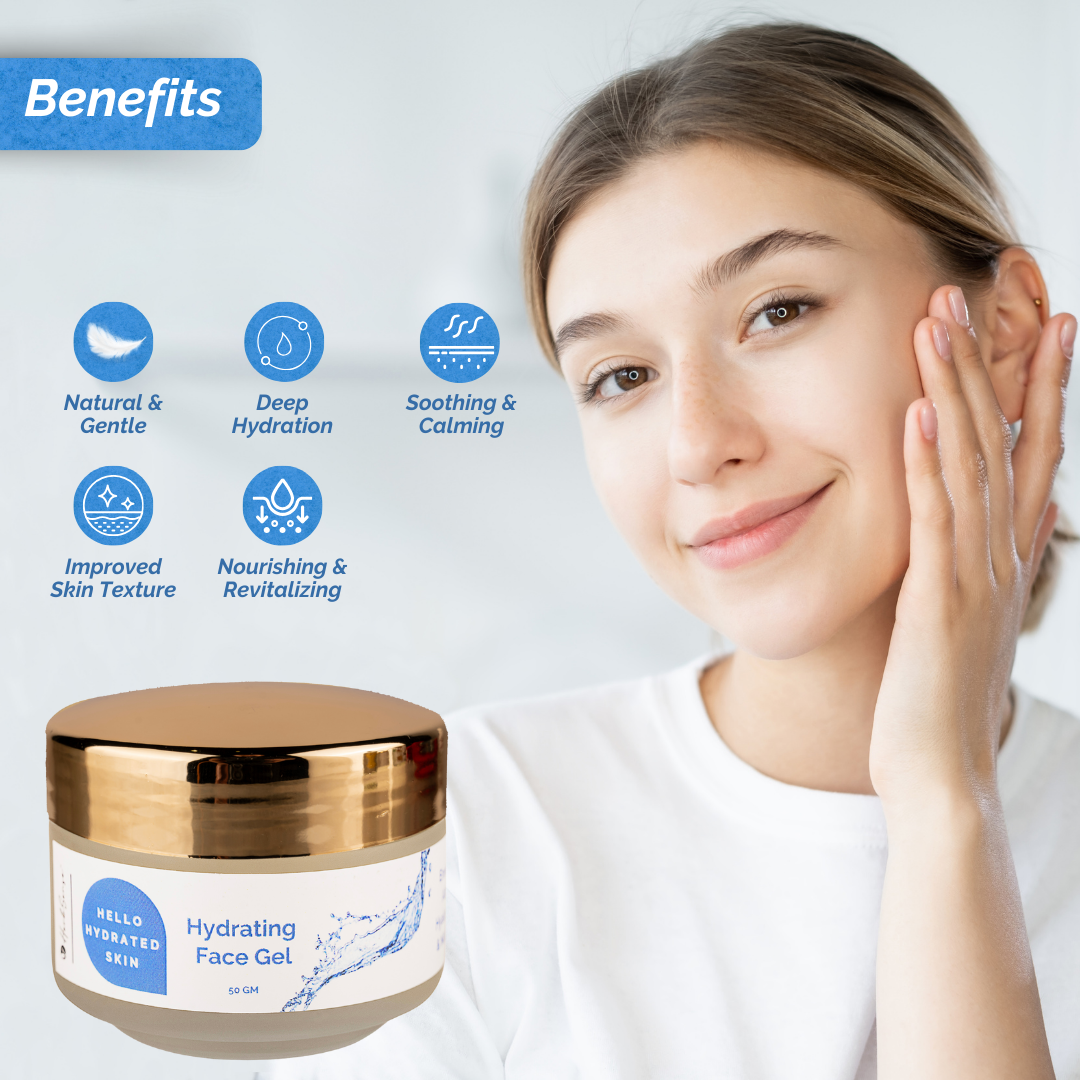 Hydrating Face Gel with Rose Water, Vetiver, Aloe Vera & Hyaluronic Acid | Water gel | Daily Moisturizer For Refreshed Plump Glowing skin | 50g