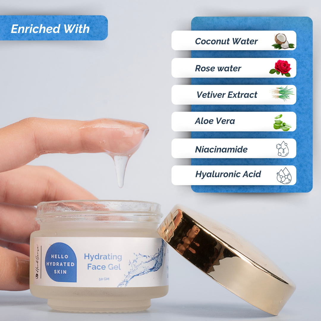 Hydrating Face Gel with Rose Water, Vetiver, Aloe Vera & Hyaluronic Acid | Water gel | Daily Moisturizer For Refreshed Plump Glowing skin | 50g