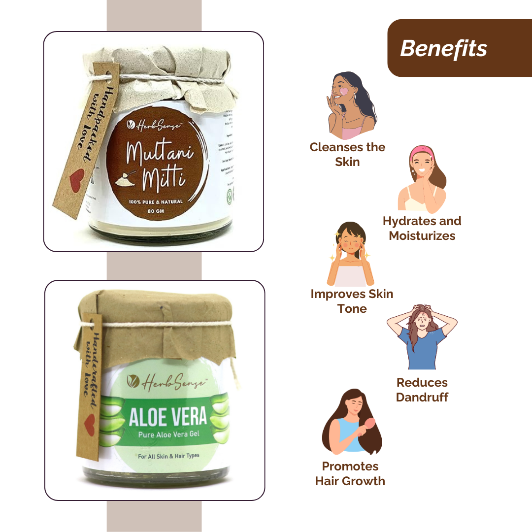 Combo Pack- Pure Aloe Vera Gel 180gm & Multani Mitti 80gm