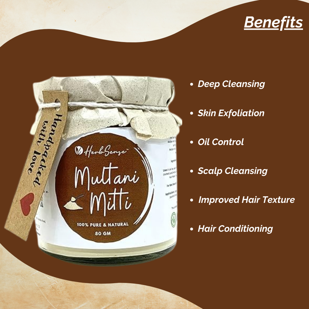 Natural Multani Mitti Powder- 80 GM | Oil Control, Skin Cleansing, Acne & Pimple Care | Glass Jar Packaging