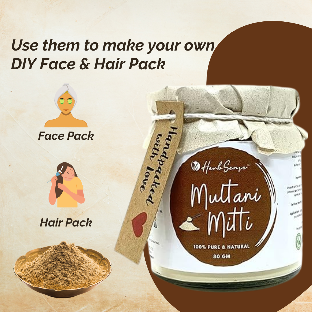 Natural Multani Mitti Powder- 80 GM | Oil Control, Skin Cleansing, Acne & Pimple Care | Glass Jar Packaging