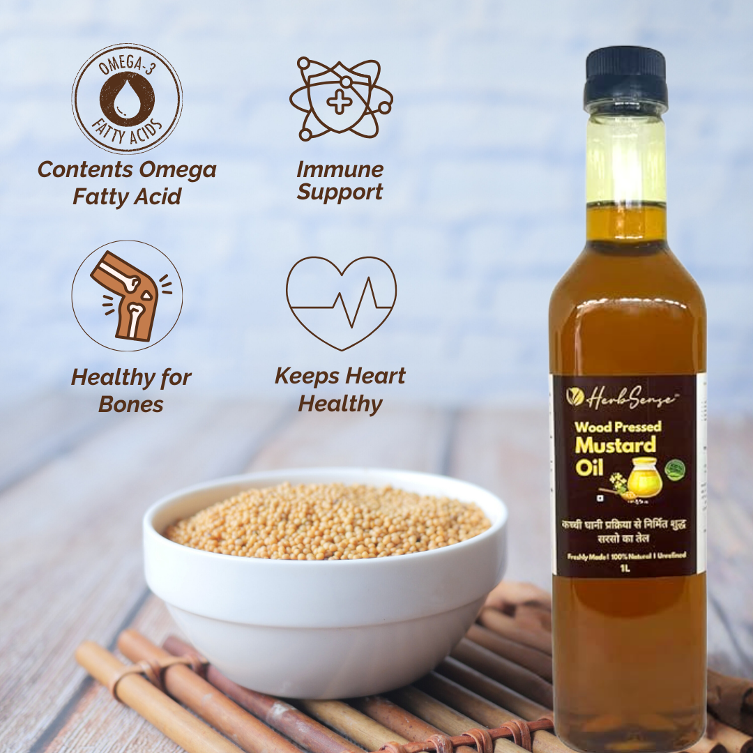 Wood Pressed Mustard Oil-Unrefined & Unfiltered Cooking Oil,Hair Oil,Baby Massage Oil ,Zero Added Preservatives.2L ( 1L Pack of 2 )