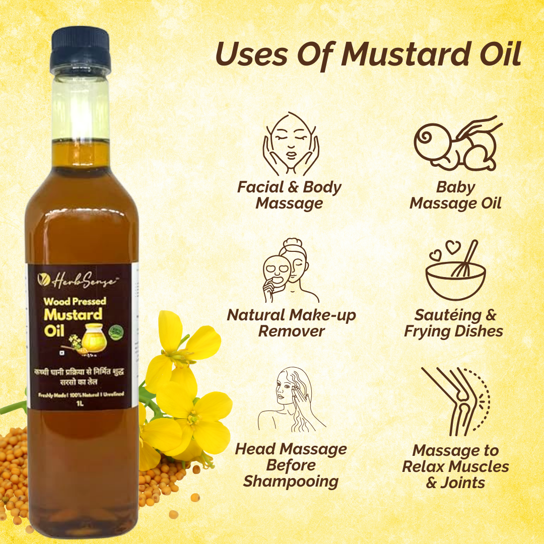 Wood Pressed Mustard Oil-Unrefined & Unfiltered Cooking Oil,Hair Oil,Baby Massage Oil ,Zero Added Preservatives.2L ( 1L Pack of 2 )