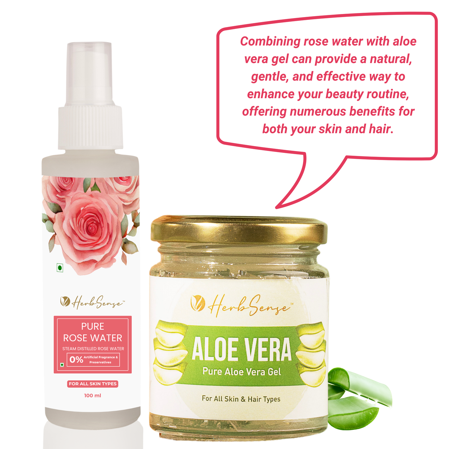 Pure Rose Water & Aloe Vera Gel Combo Pack, Hydrating & Refreshing Skin Care Combo, Face Toner Mist, Aloe Gel 180gm + Rose Water 100ml