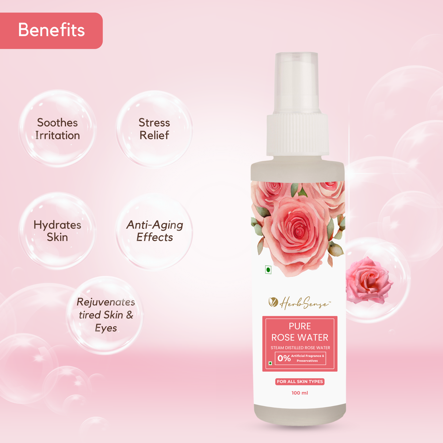 Pure Aloe Vera Gel Refill Pack + Pure Rose Water Combo Pack, Hydrating & Refreshing Combo, Eco-friendly Refill Pack 500gm & 100ML Rose Water