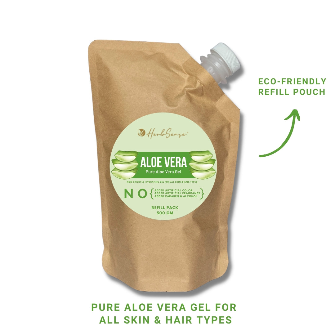 Pure Aloe Vera Gel Refill Pack 500gm With One Empty Glass Jar | Eco-friendly Sustainable Option