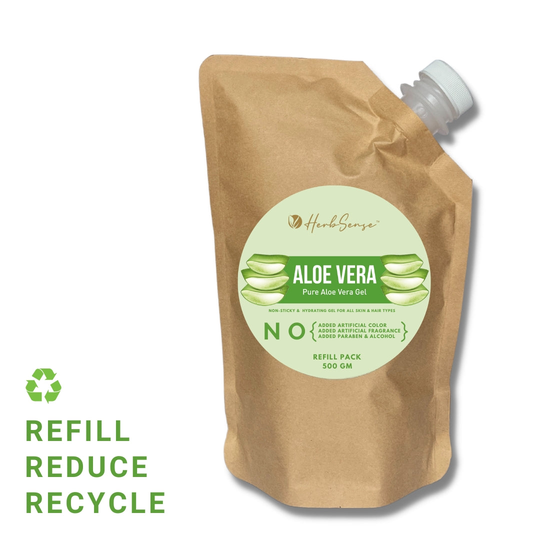 Pure Aloe Vera Gel Refill Pack 500gm With One Empty Glass Jar | Eco-friendly Sustainable Option