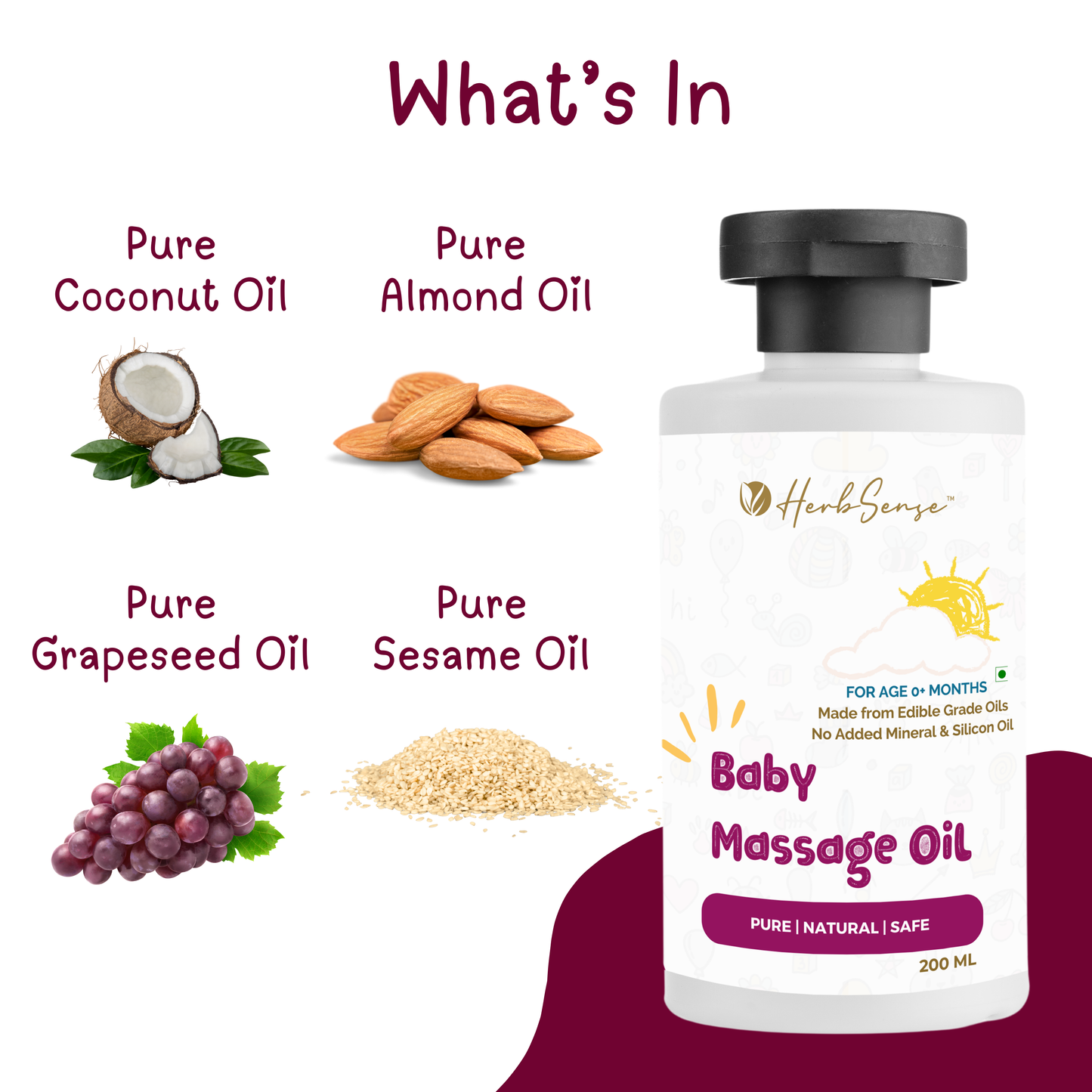 Baby Massage Oil- 200ml | Preservative & Chemical Free | Blend of Natural Wood Cold Pressed Oils | Safe to use from Day 1