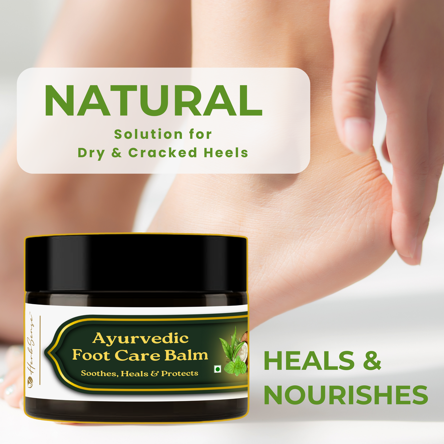 Herbsense Ayurvedic Foot Care Balm, Enriched With Mint, Ginger, Coconut Oil & Shea Butter, Natural Solution for Dry & Cracked Heels, 50 GM