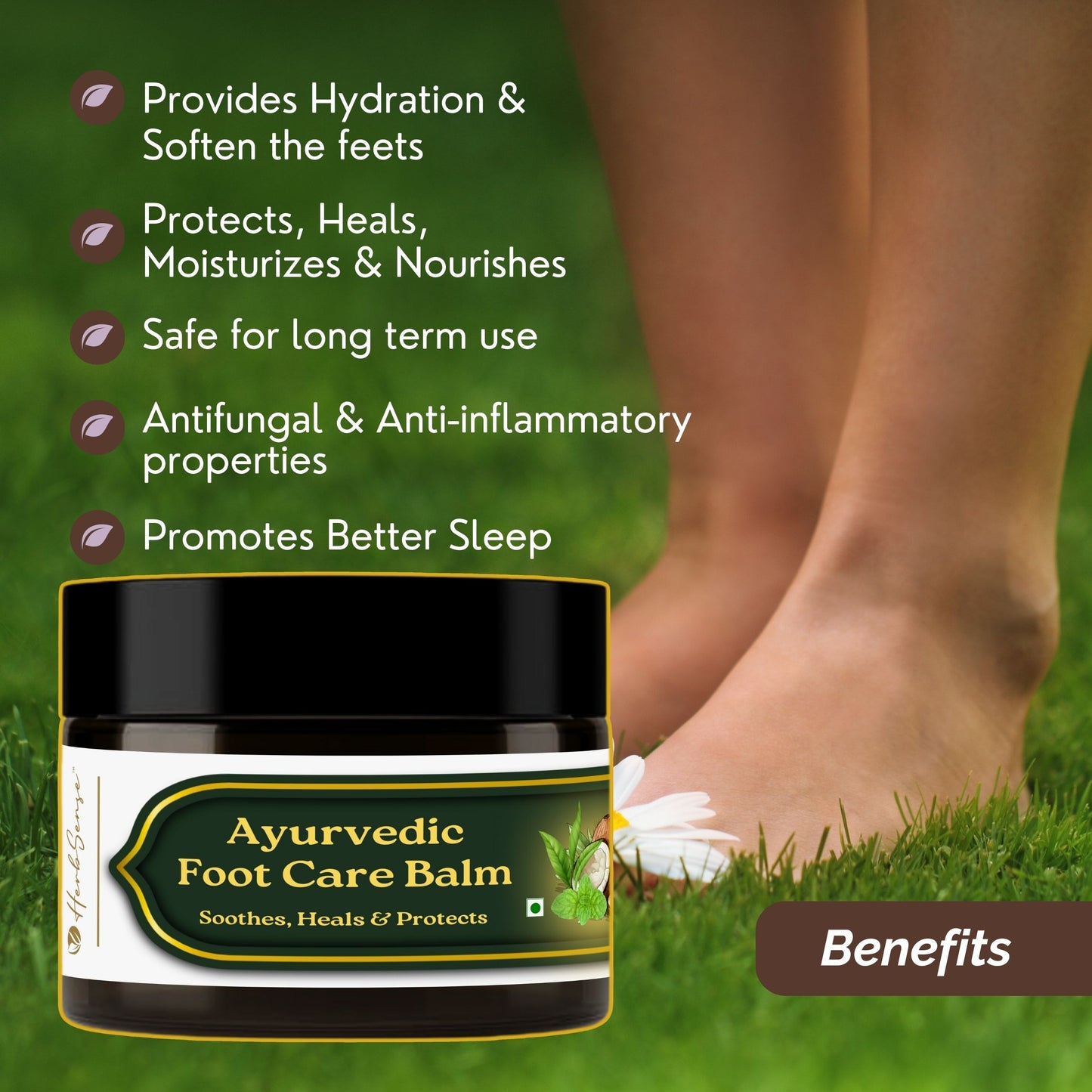 Herbsense Ayurvedic Foot Care Balm, Enriched With Mint, Ginger, Coconut Oil & Shea Butter, Natural Solution for Dry & Cracked Heels, 50 GM