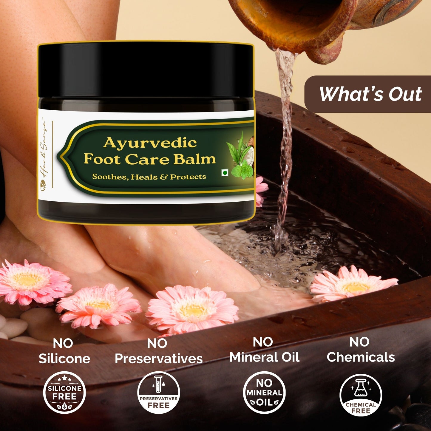 Herbsense Ayurvedic Foot Care Balm, Enriched With Mint, Ginger, Coconut Oil & Shea Butter, Natural Solution for Dry & Cracked Heels, 50 GM