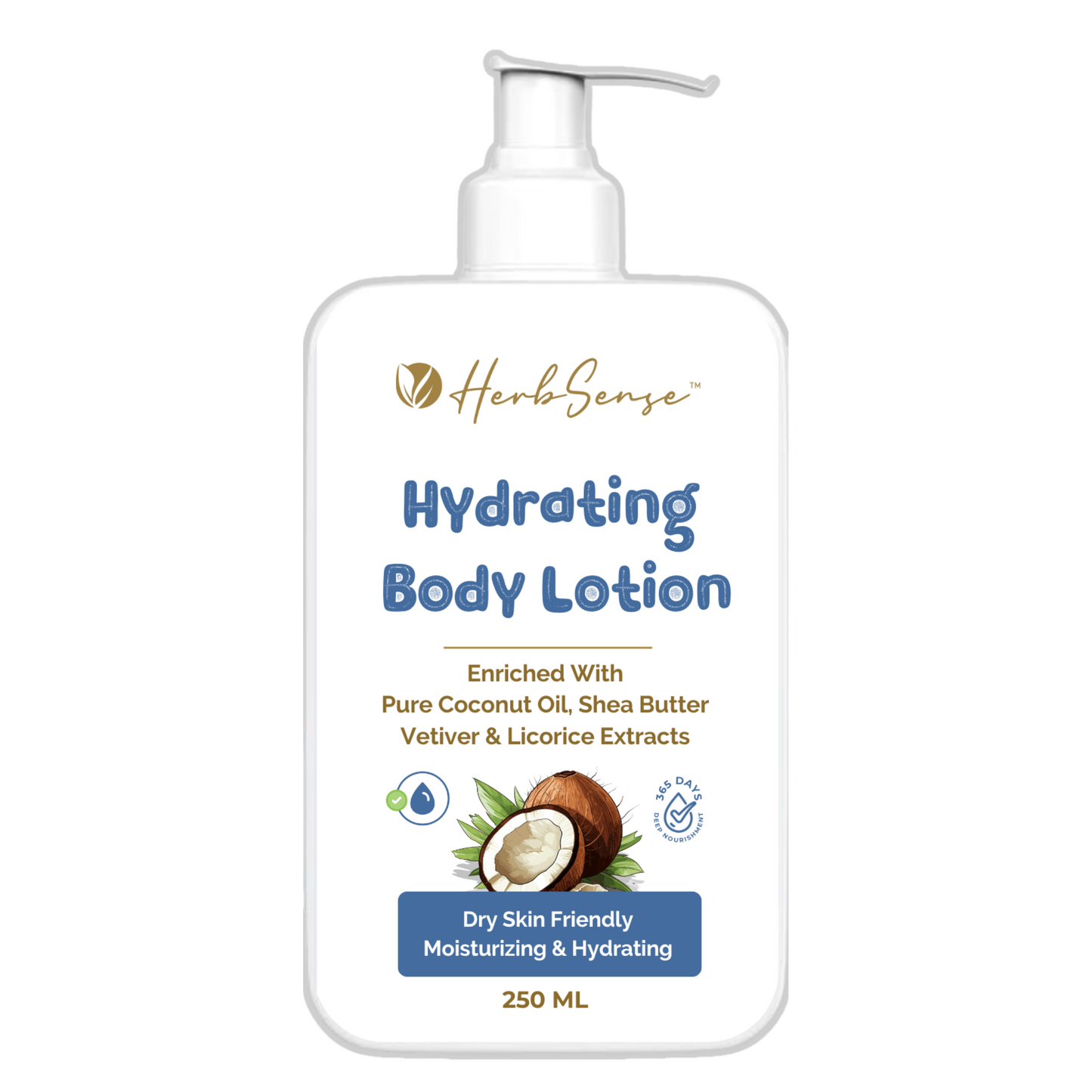 Hydrating Body Lotion, For Deep Moisturization, 250ml, Enriched with Coconut Oil, Shea Butter, Vetiver & Licorice Extracts, Dry Skin Friendly