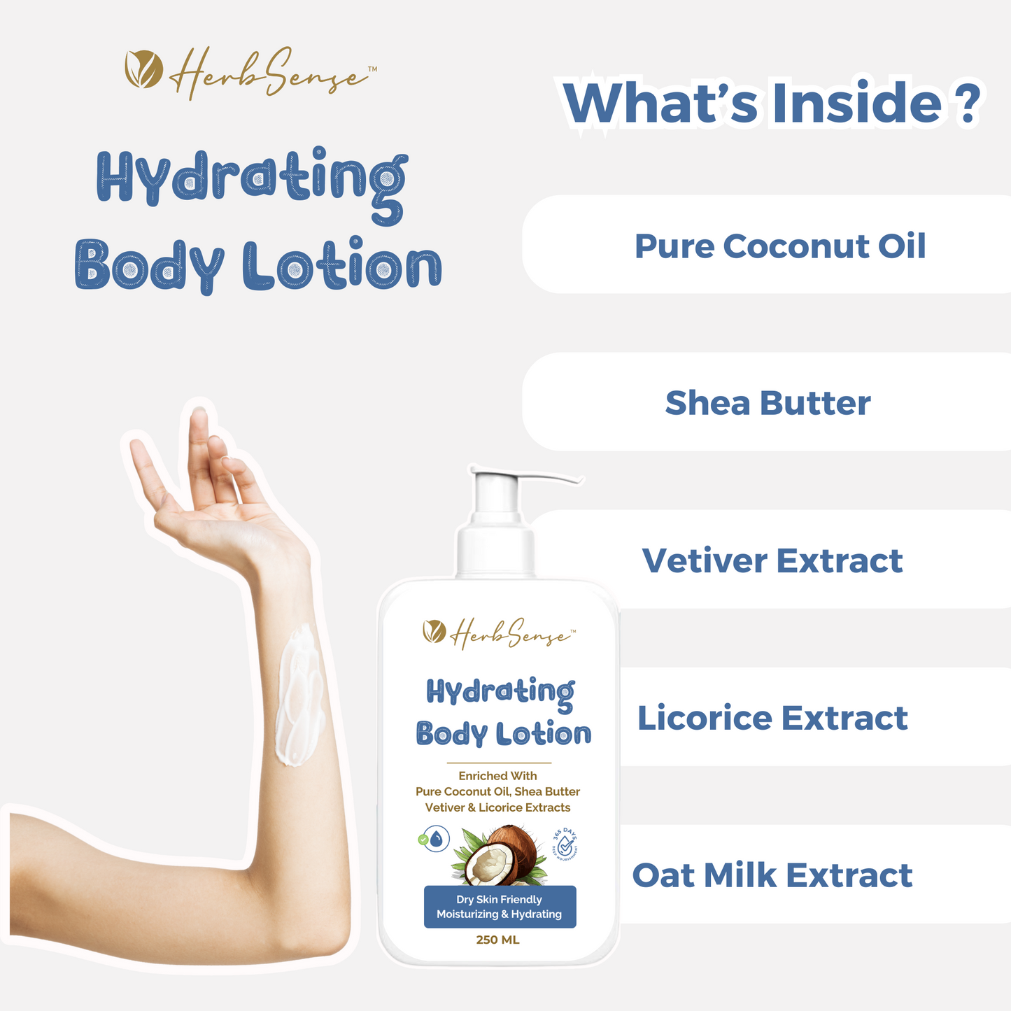 Hydrating Body Lotion, For Deep Moisturization, 250ml, Enriched with Coconut Oil, Shea Butter, Vetiver & Licorice Extracts, Dry Skin Friendly