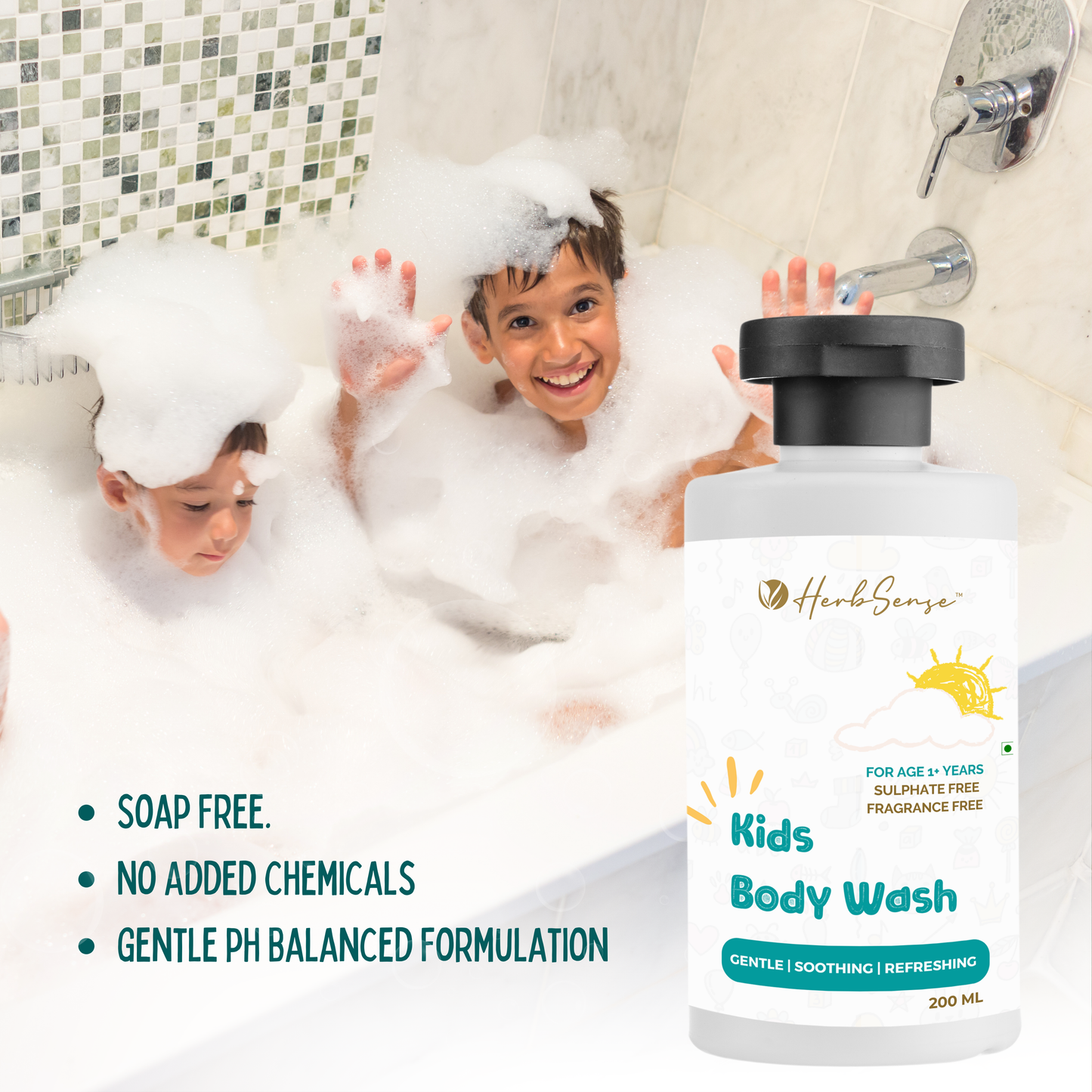Kids Body Wash-200ml | Plant Based | Fragrance & Color Free | Gentle & Safe | Multipurpose for Body & Face. For Age 1+ Years.