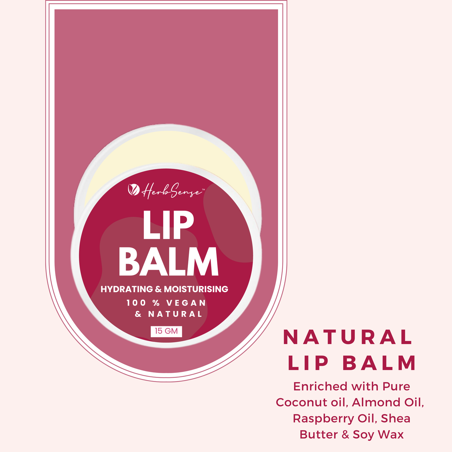 Vegan Lip Balm, For Smooth & Soft Lips 15gm - Blend of Natural Oils & Herbs , Preservative & Chemical Free