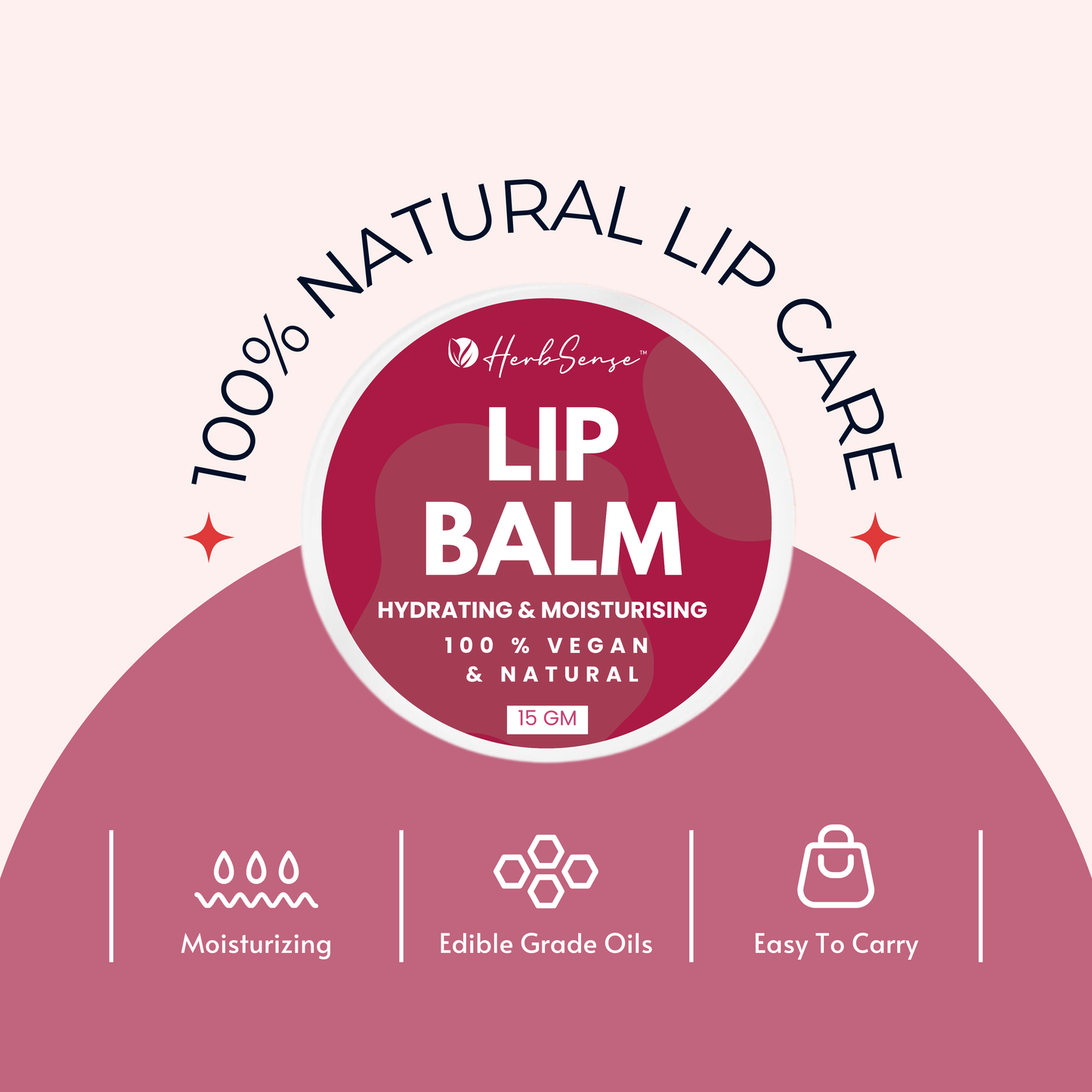 Vegan Lip Balm, For Smooth & Soft Lips 15gm - Blend of Natural Oils & Herbs , Preservative & Chemical Free