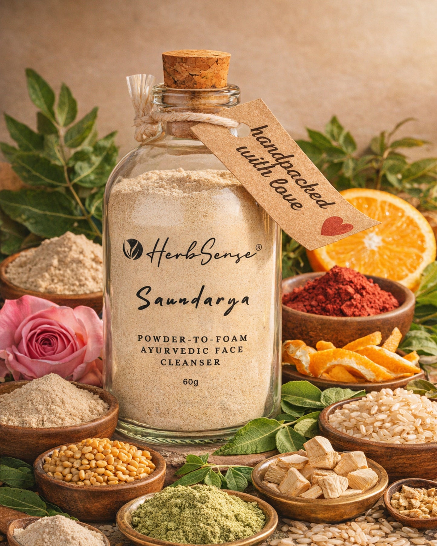 Saundarya- Plant Based Powder-to-Foam Ayurvedic Face and Body Cleanser,Powder Face & Body Wash,100% Natural , Preservative Free- 60gm