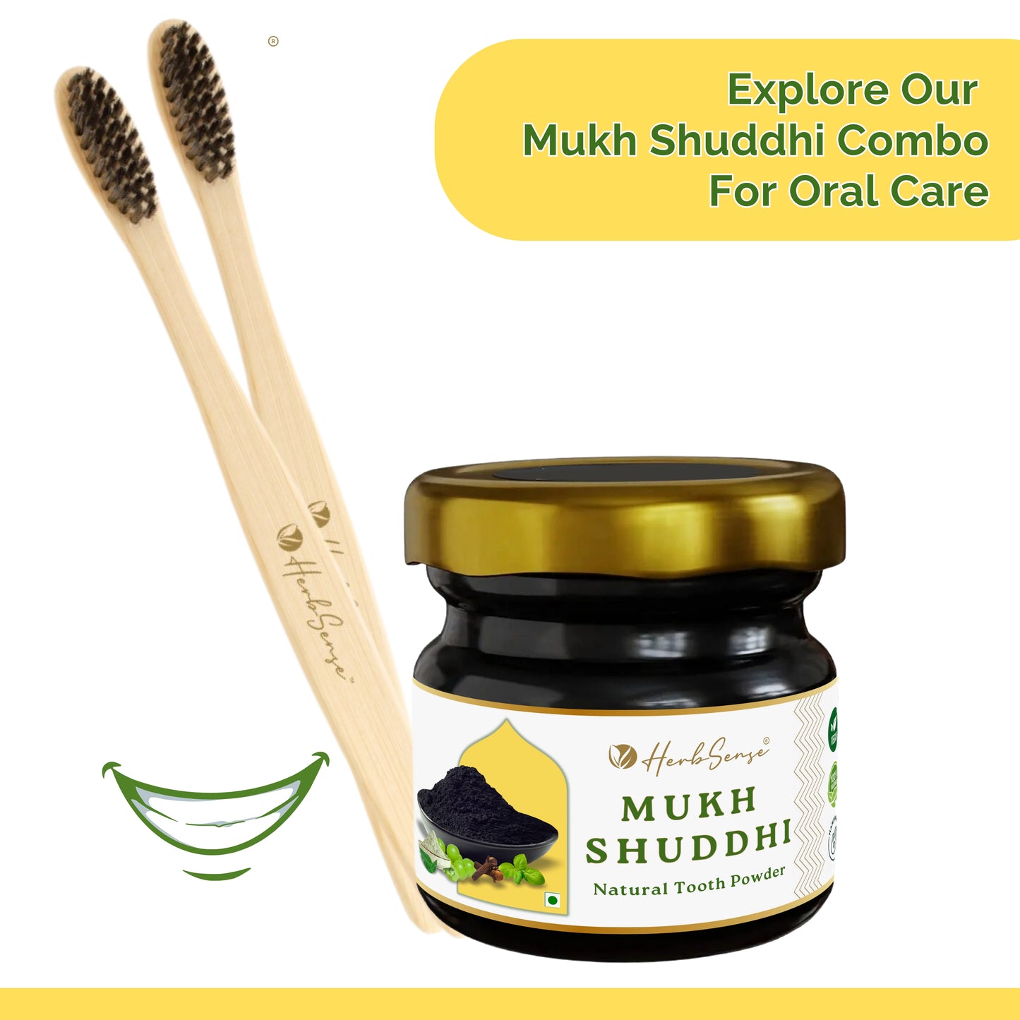 Oral Care Duo- Bamboo Tooth Brush & Herbal Tooth powder | Eco Friendly, Sustainable & Natural