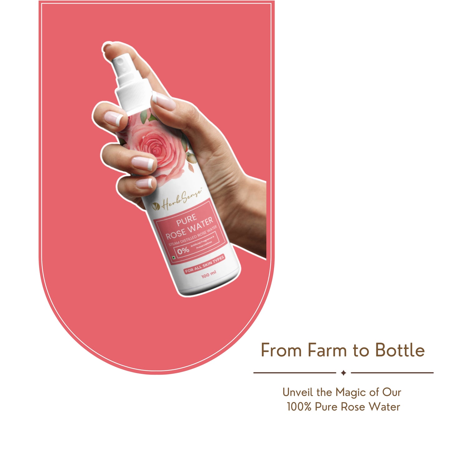 Pure Rose Water / Gulab Jal- Steam Distilled, Edible Grade,Zero Added Preservatives & Fragrance.For Skin,Body & Eyes. 100ml Spray Glass Bottle