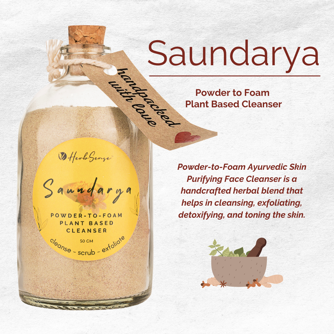 Saundarya- Plant Based Powder-to-Foam Ayurvedic Face and Body Cleanser,Powder Face & Body Wash,100% Natural , Preservative Free- 50gm