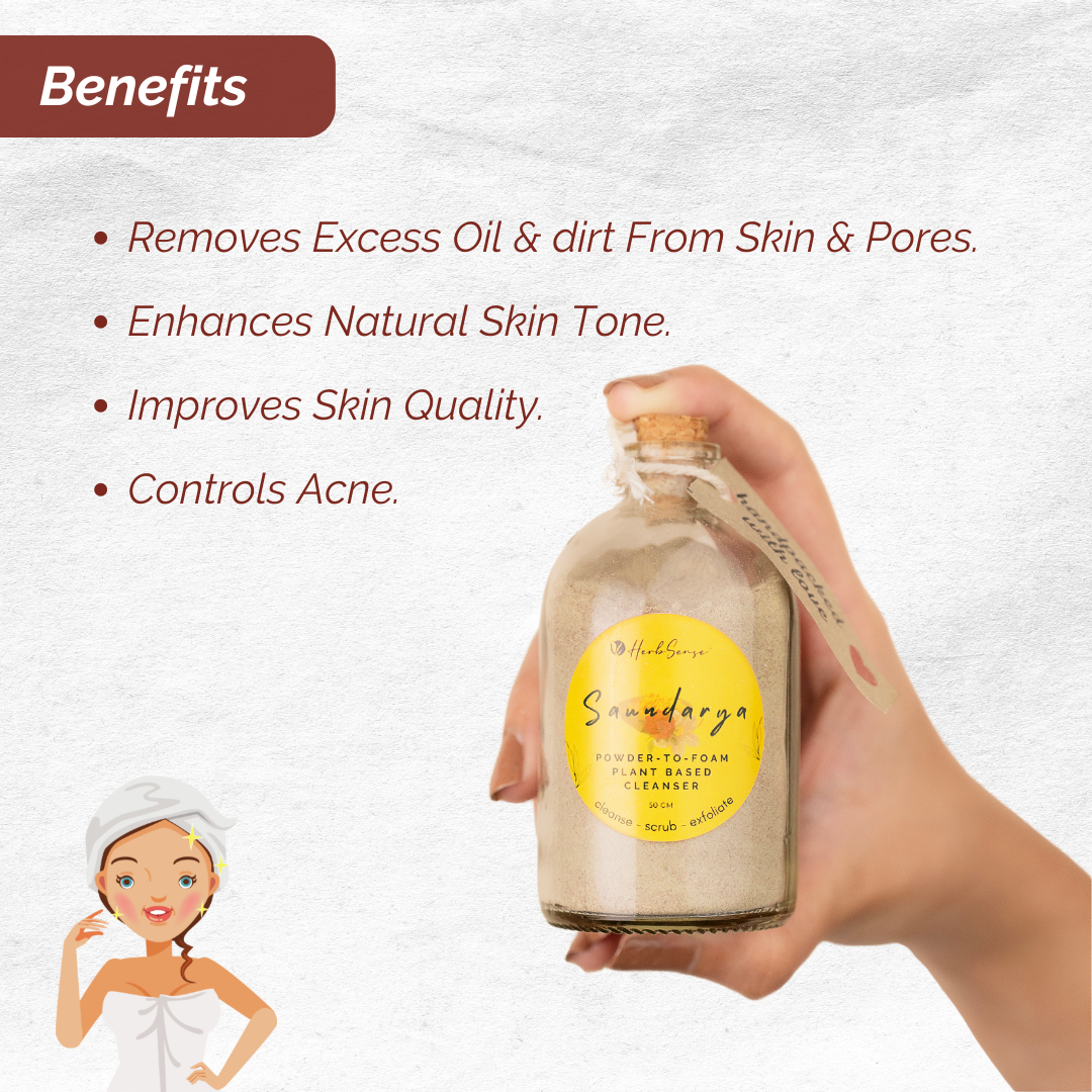 Saundarya- Plant Based Powder-to-Foam Ayurvedic Face and Body Cleanser,Powder Face & Body Wash,100% Natural , Preservative Free- 50gm