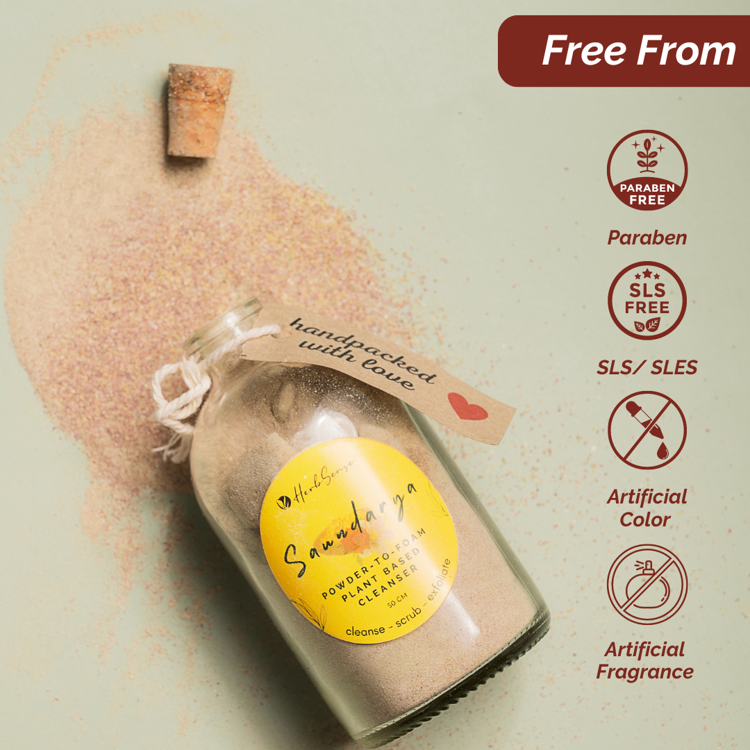 Saundarya- Plant Based Powder-to-Foam Ayurvedic Face and Body Cleanser,Powder Face & Body Wash,100% Natural , Preservative Free- 50gm