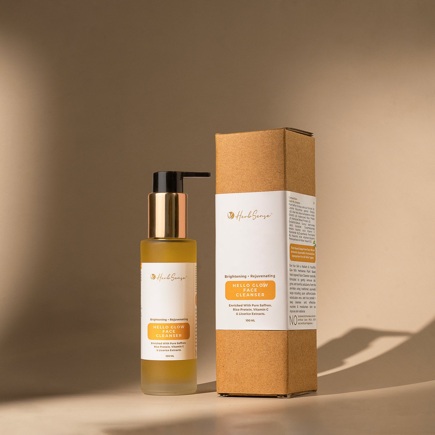 Hello Glow Plant Based Face Cleanser For Glowing & Nourished Skin | Vitamin C Face Wash For Glowing Skin | Enriched With Pure Saffron, Aloe Vera & Licorice Extract | NO Artificial Fragrance & Color | 100ml Glass Bottle