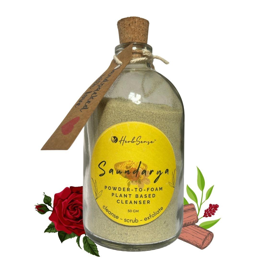Saundarya- Plant Based Powder-to-Foam Ayurvedic Face Cleanser,Powder Face Wash,100% Natural , Preservative Free- 50gm - Herbsense