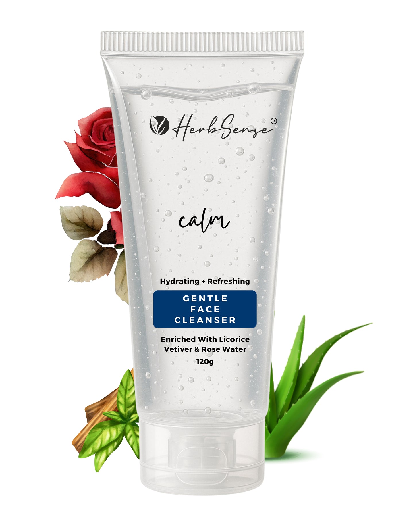 Calm Gentle Face Cleanser, Hydrating & Refreshing, with Licorice, Vetiver, Rose Water, SLS & Paraben Free, Sensitive Skin Friendly, 120g