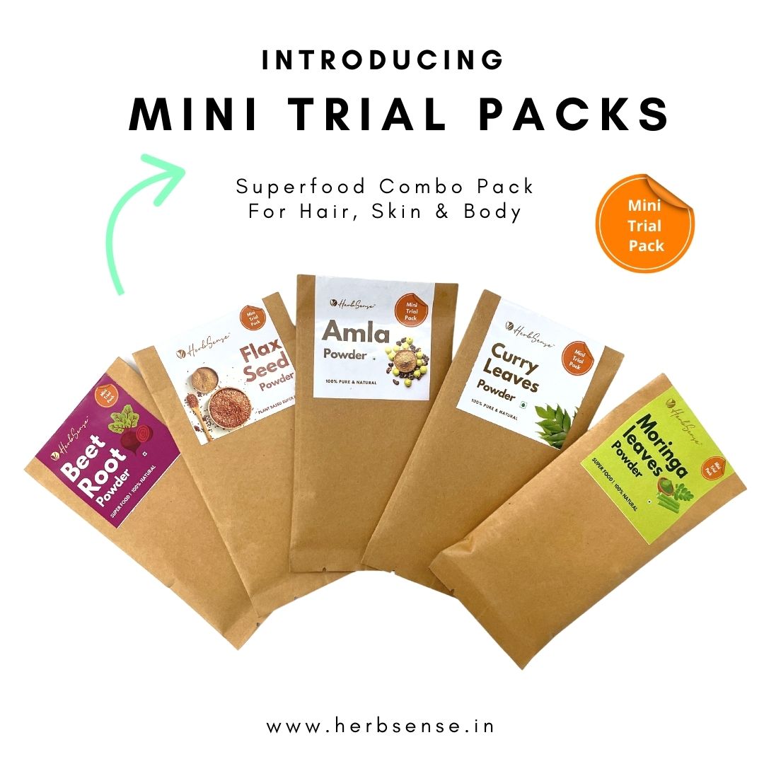 Superfoods Mini Trial Pack Combo ( Pack of 5 ) - Flaxseed Powder, Beetroot Powder, Moringa Leaves Powder, Amla Powder and Curry Leaves Powder