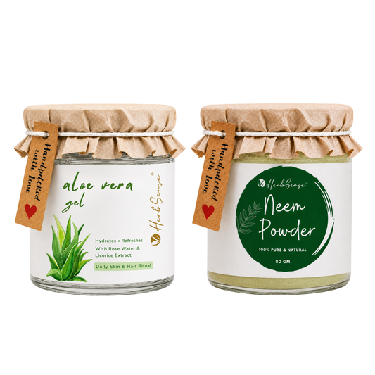 Combo Pack- Neem Powder & Aloe Vera Gel | For Healthy Dandruff Free Hair & Glowing Skin, Natural & Chemical Free