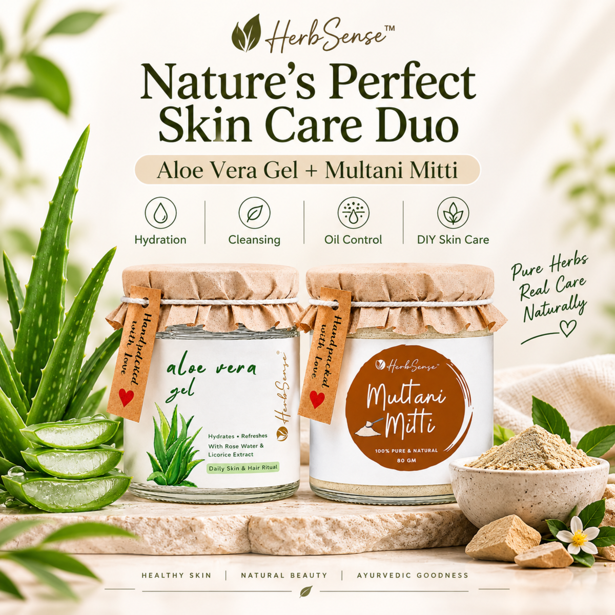 Combo Pack- Pure Aloe Vera Gel 180gm & Multani Mitti 80gm