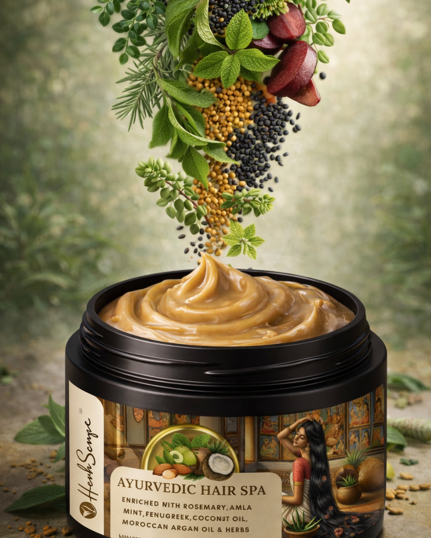 Herbsense Ayurvedic Hair Spa Cream with Rosemary, Mint, Fenugreek, Amla, Coconut, Herbs, 200g, Mineral Oil & Silicon Free, For Hair Nourishment