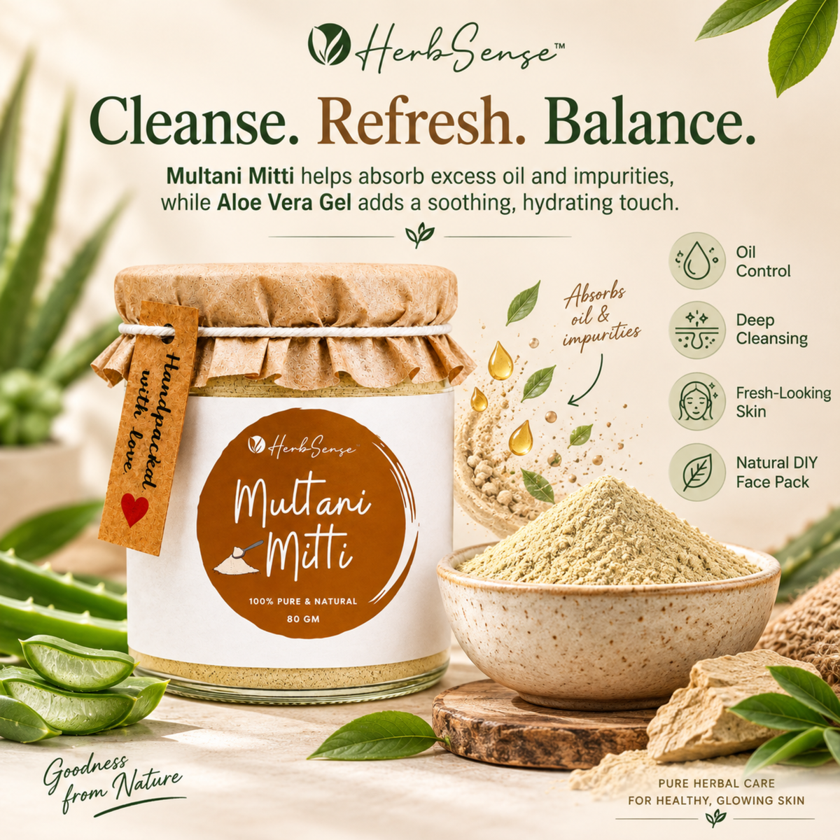 Combo Pack- Pure Aloe Vera Gel 180gm & Multani Mitti 80gm