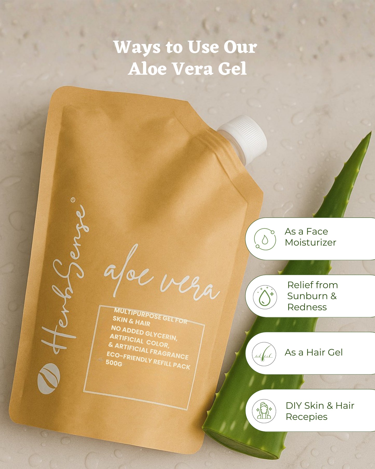 Pure Aloe Vera Gel Refill Pack 500gm | Eco-friendly , Chemical Free Gel For Hair and Skin