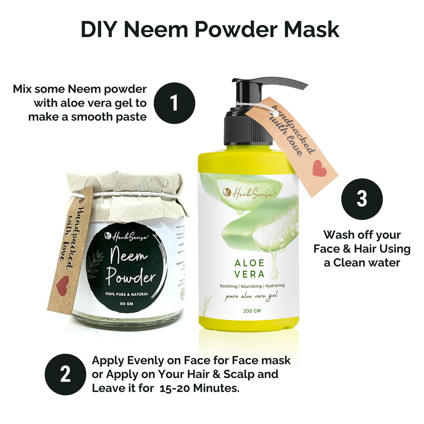 Combo Pack- Neem Powder & Aloe Vera Gel | For Healthy Dandruff Free Hair & Glowing Skin, Natural & Chemical Free