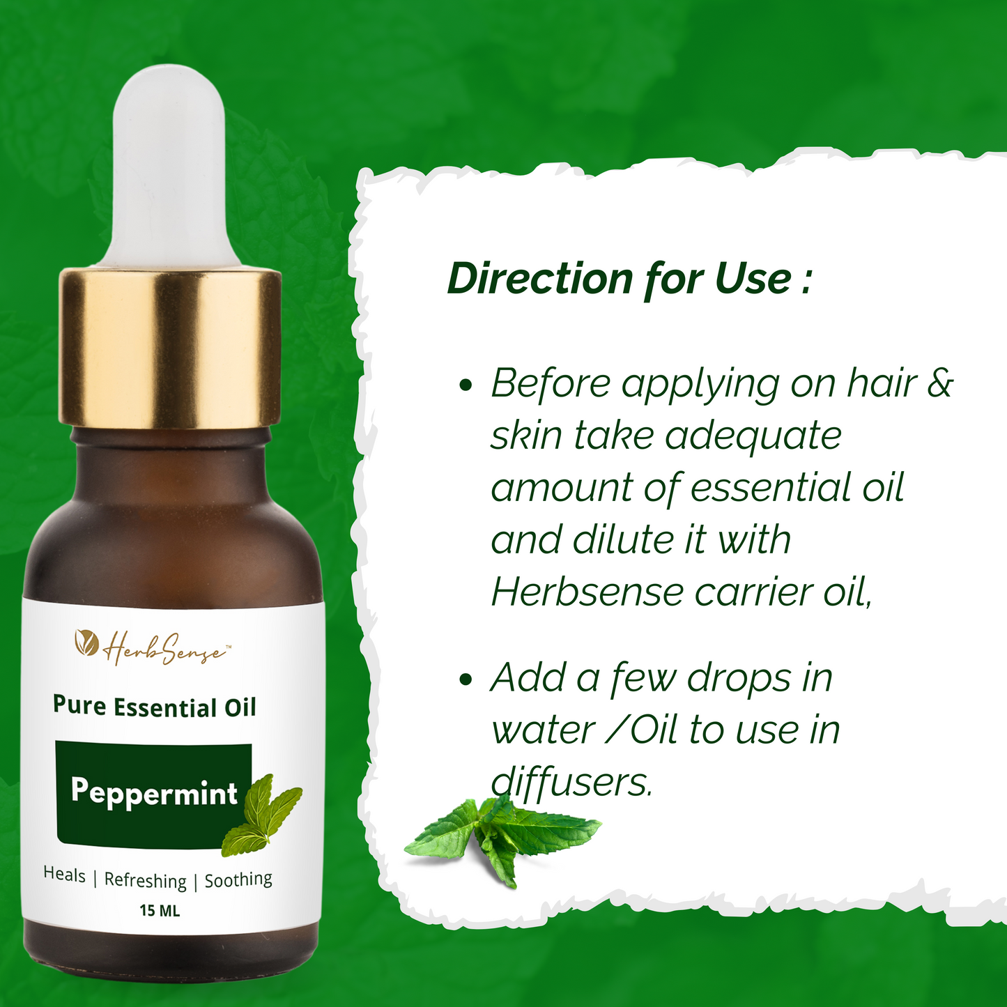 Peppermint Essential Oil For Hair Regrowth, Skin, Face, Cold, Congestion, Steam Inhaler, Diffuser Oil. 100% Natural, Undiluted, Pure & Therapeutic Grade Essential Oil.- 15ML