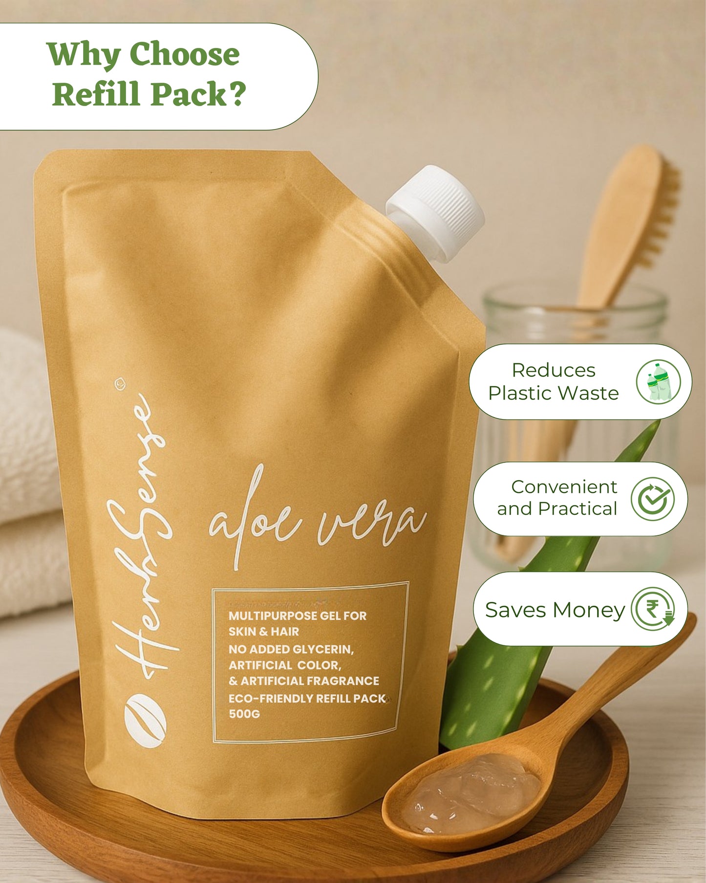 Pure Aloe Vera Gel Refill Pack 500gm | Eco-friendly , Chemical Free Gel For Hair and Skin