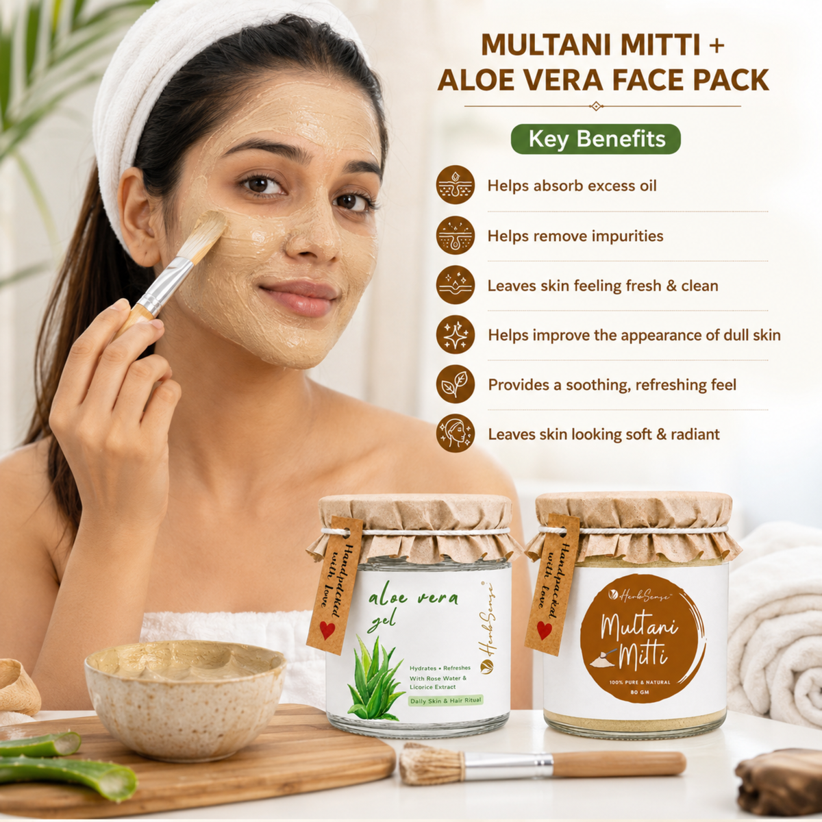 Combo Pack- Pure Aloe Vera Gel 180gm & Multani Mitti 80gm