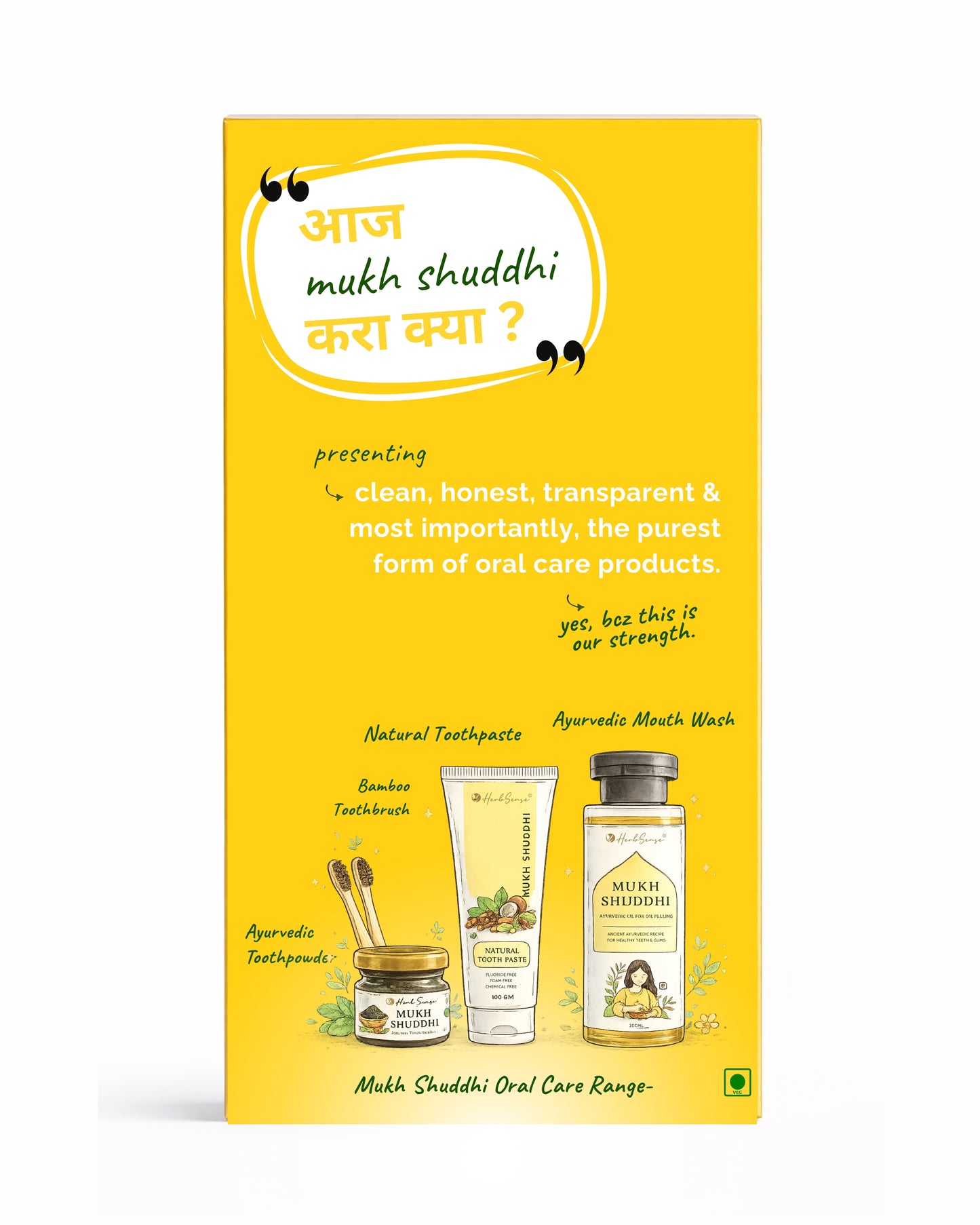 Mukh Shuddhi Natural Oral Care Combo, Ayurvedic Toothpaste 100g, Oil Pulling Mouthwash 200ml, Natural Tooth Powder 20g, 2 Bamboo Toothbrushes, Chemical Free Ayurvedic Oral Care