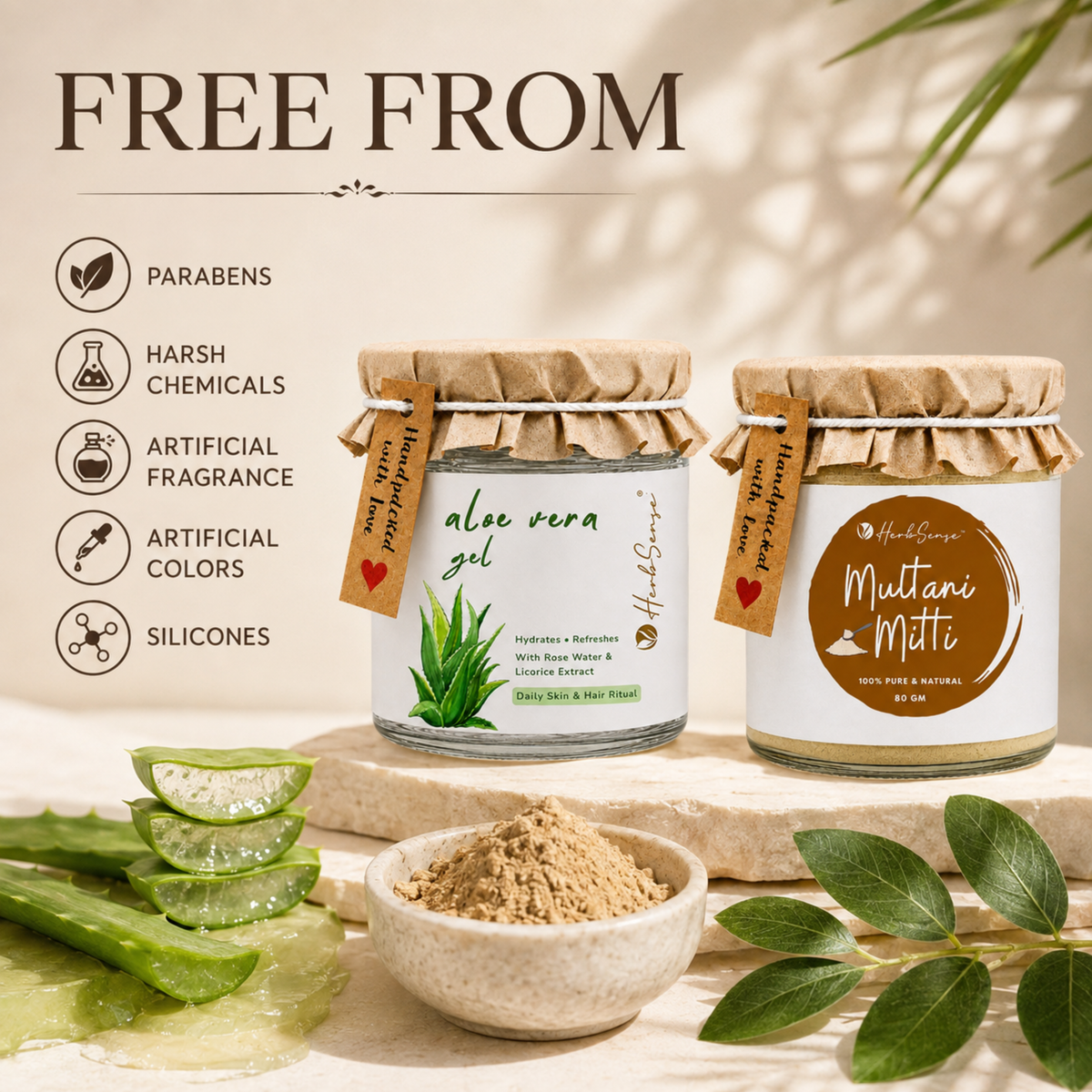 Combo Pack- Pure Aloe Vera Gel 180gm & Multani Mitti 80gm